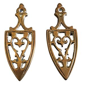 2 Antique footed Brass Trivet Old World Style Solid Swirl Scroll Set Pair 4.5”